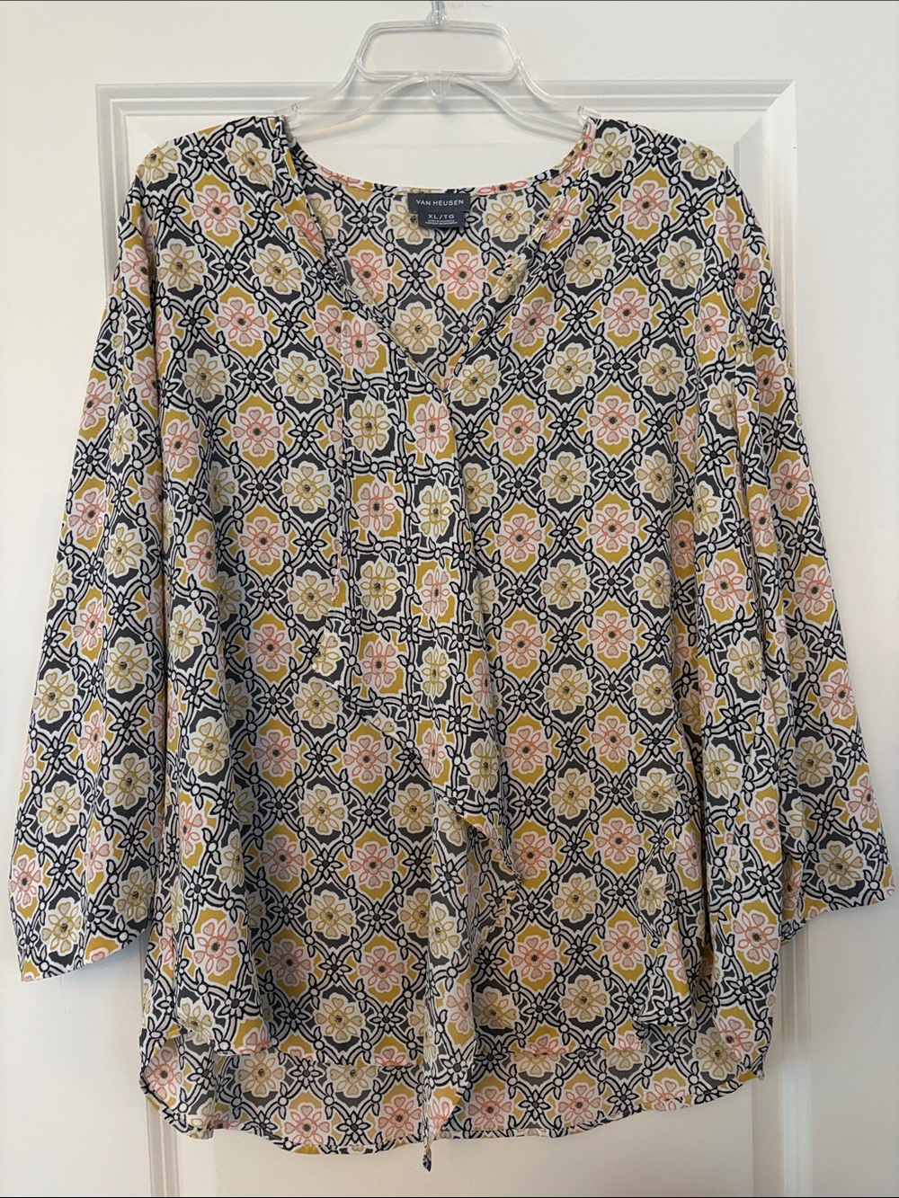 Van Heusen Navy Floral V-Neck Tunic with Pink & Cream Accents